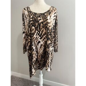 Susan Graver Tunic Top 3X Brown Asymmetrical Mature Classy